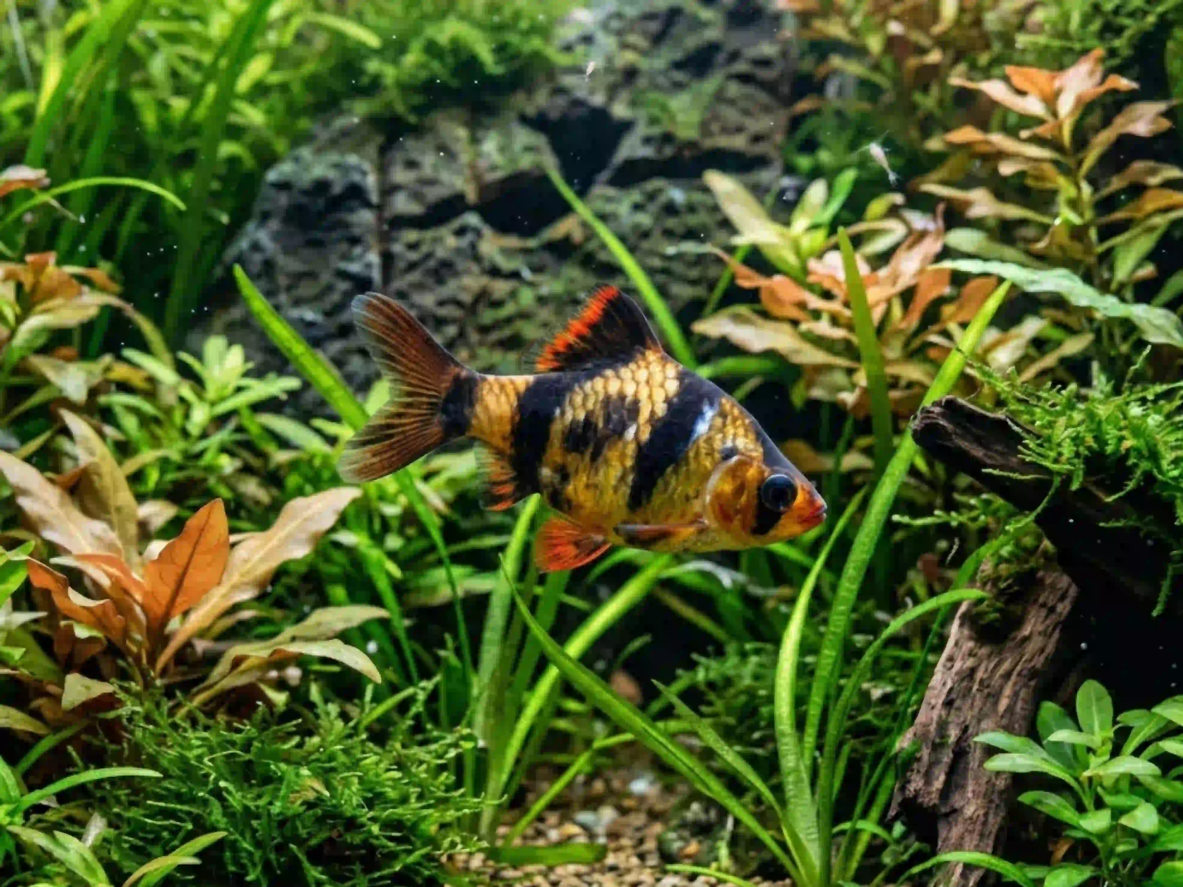 Barbus de Sumatra Puntigrus tetrazona aquarium low-tech sans filtre