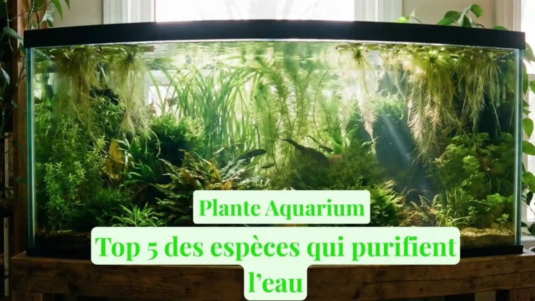 Aquarium naturel avec eau cristalline montrant le système racinaire des plantes flottantes (Pistia) qui filtre l'eau et un sol technique recouvert de sable.