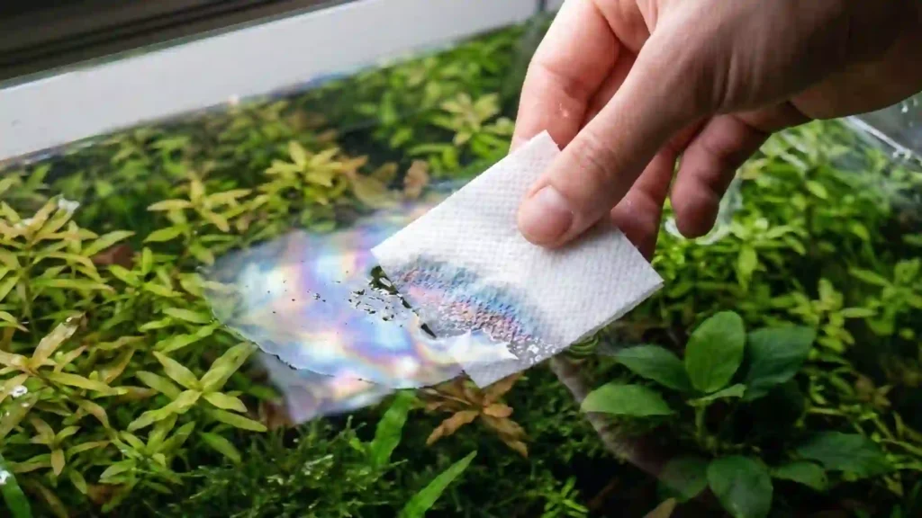 enlever film gras surface aquarium technique sopalin papier absorbant