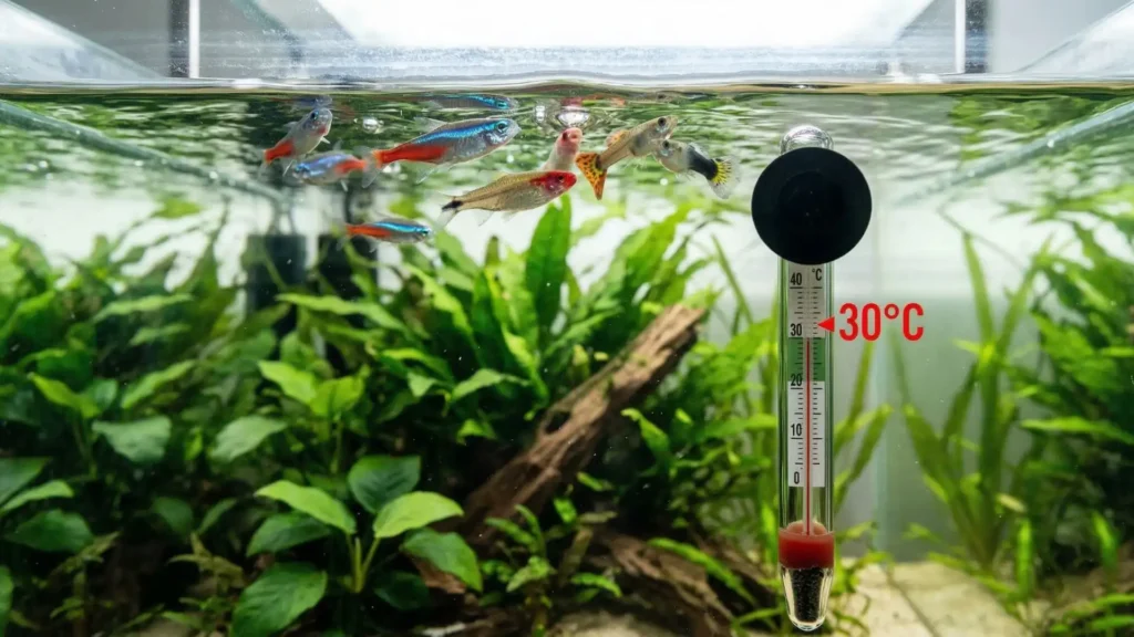 thermometre aquarium 30 degrés canicule poissons tropicaux surface asphyxie