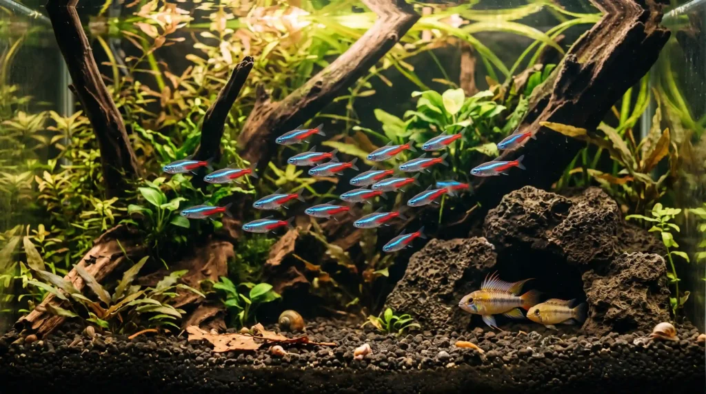 aquarium 80 litres néon bleu et apistogramma cacatuoides