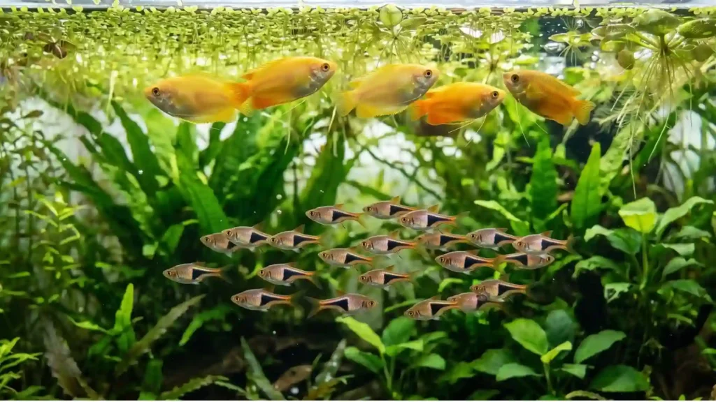 aquarium 80 litres gouramis miel et rasboras arlequins